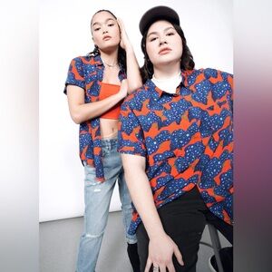 NWT Wildfang Empower Short Sleeve Button Up Small Foliage